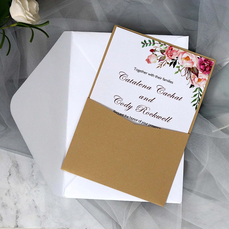 

25pcs Pearl Paper Invitation Card Pocket With Envelopes Personalized For Wedding Birthday Baptism Party Decoration Favors