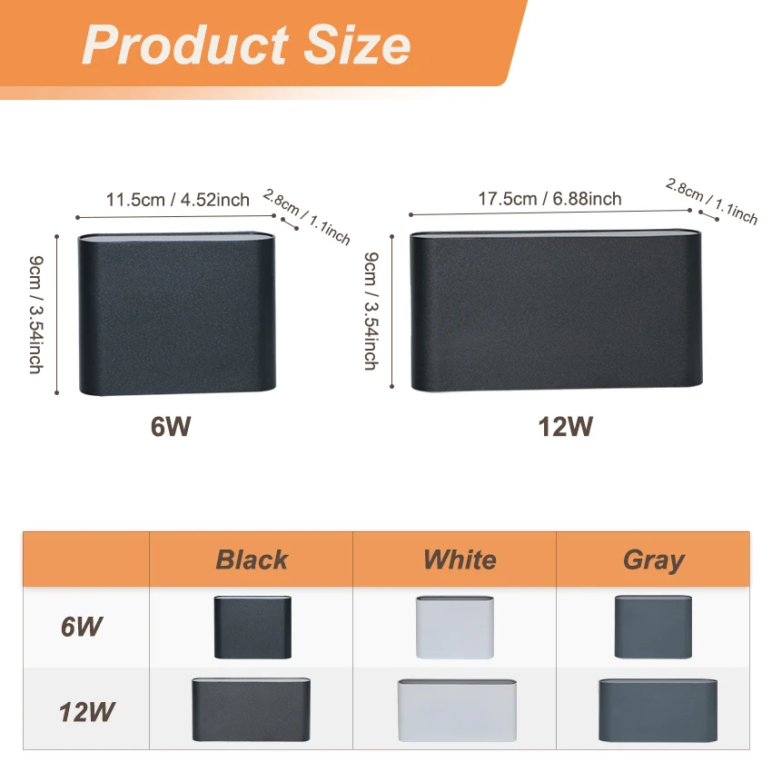 6 واط/12 واط IP65 إضاءة LED مقاومة للماء الجدار الخفيفة، الألومنيوم الحديث حتى أسفل الإضاءة للخارجية والداخلية، حديقة فناء ديكورات منزلية