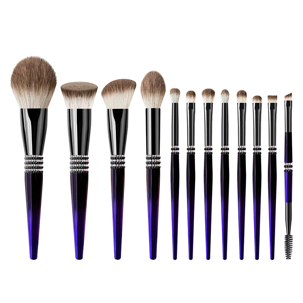 

12 Pcs Diamond Makeup Brushes Set for Women Powder Foundation Blush Highlight Eyeshadow Eyebrow Eyelash Makeup Brush Beauty Tool