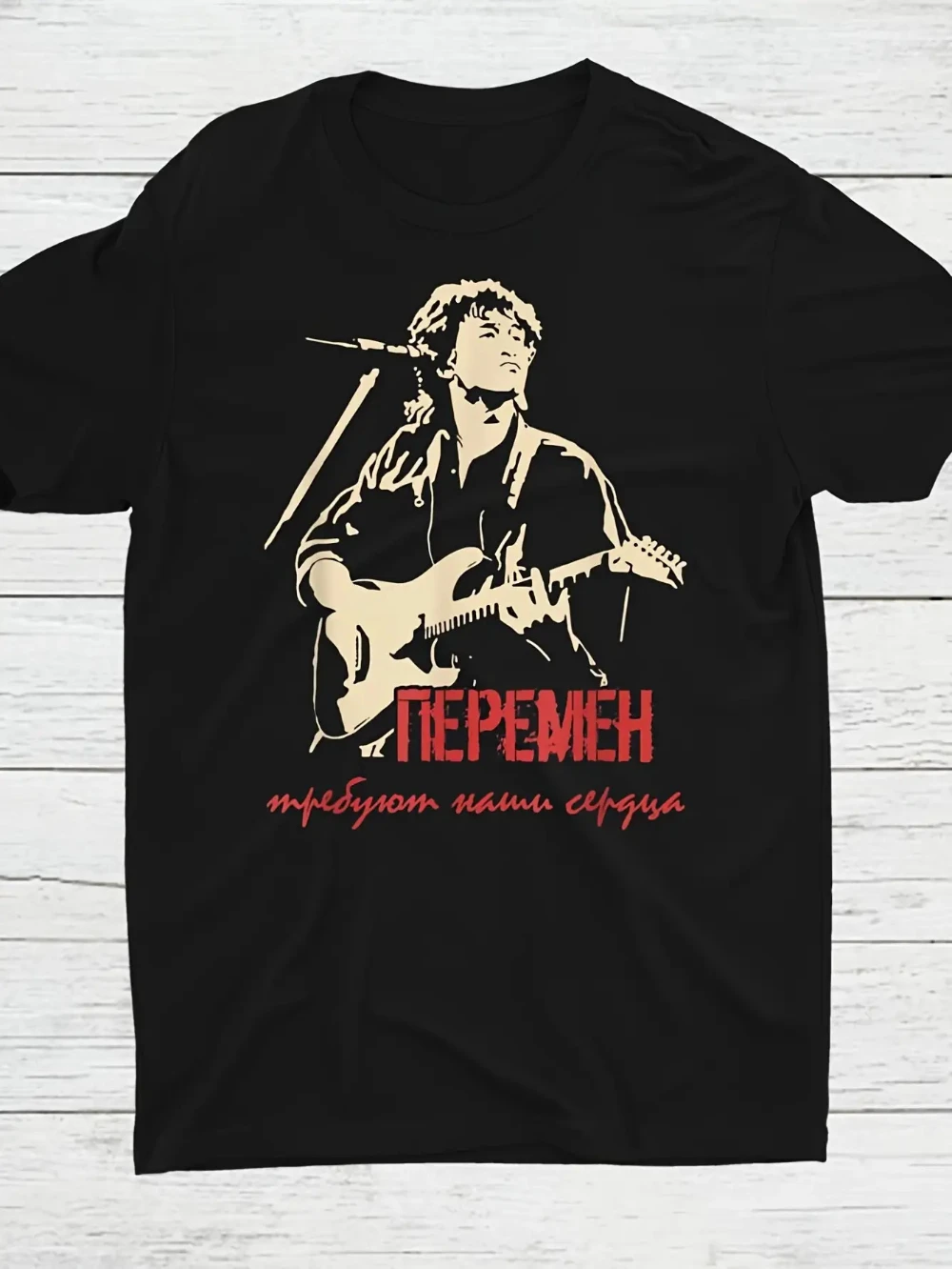 Camiseta con estampado retro de la banda de cine Viktor Tsoi para hombre - Camiseta retro de música soviética con letras cirílicas, camiseta negra de manga corta
