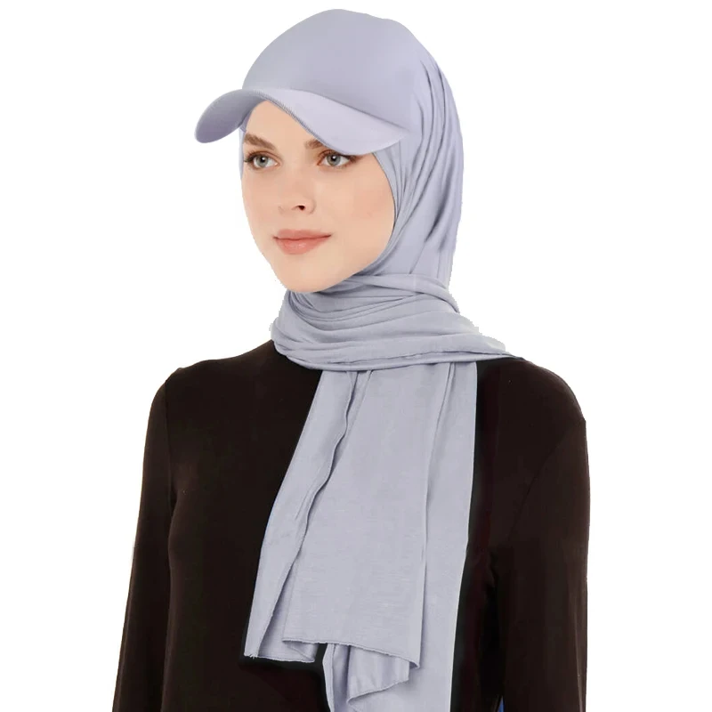 1pc New Stylish Chiffon Baseball Hat Hijab Solid Color Sports Head Wrap Casual Sunscreen Breathable Soft Instant Hijab