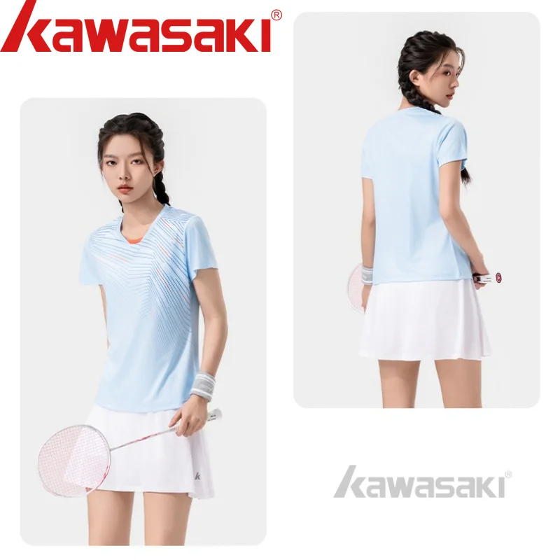 Kawasaki Summer Short-Sleeved T-Shirt for Women Thin Ice Silk Breathable Sports Casual Quick-Drying Workout Jogger Running Tees