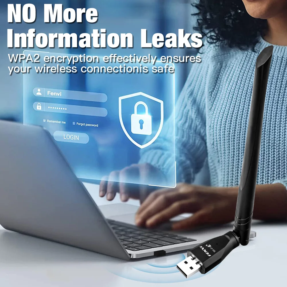 FENVI WIFI 6 USB محول AX300 2.4 جيجا هرتز 802.11AX هوائي إشارة استقبال لاسلكي واي فاي استقبال لأجهزة الكمبيوتر المحمول Win10/11 محرك مجاني