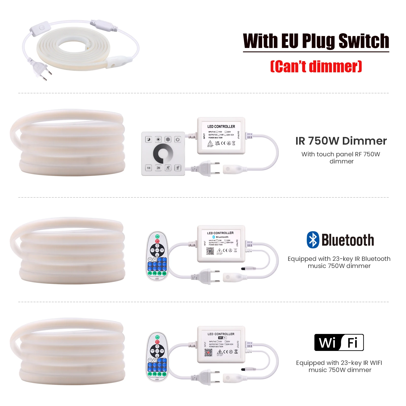 Imagem -03 - Faixa de Luz de Néon Regulável Tuya Wifi Impermeável Bluetooth Flexível Fita Fita Led Faixa Cob Ip65 288leds Controle de Painel m ac 220v