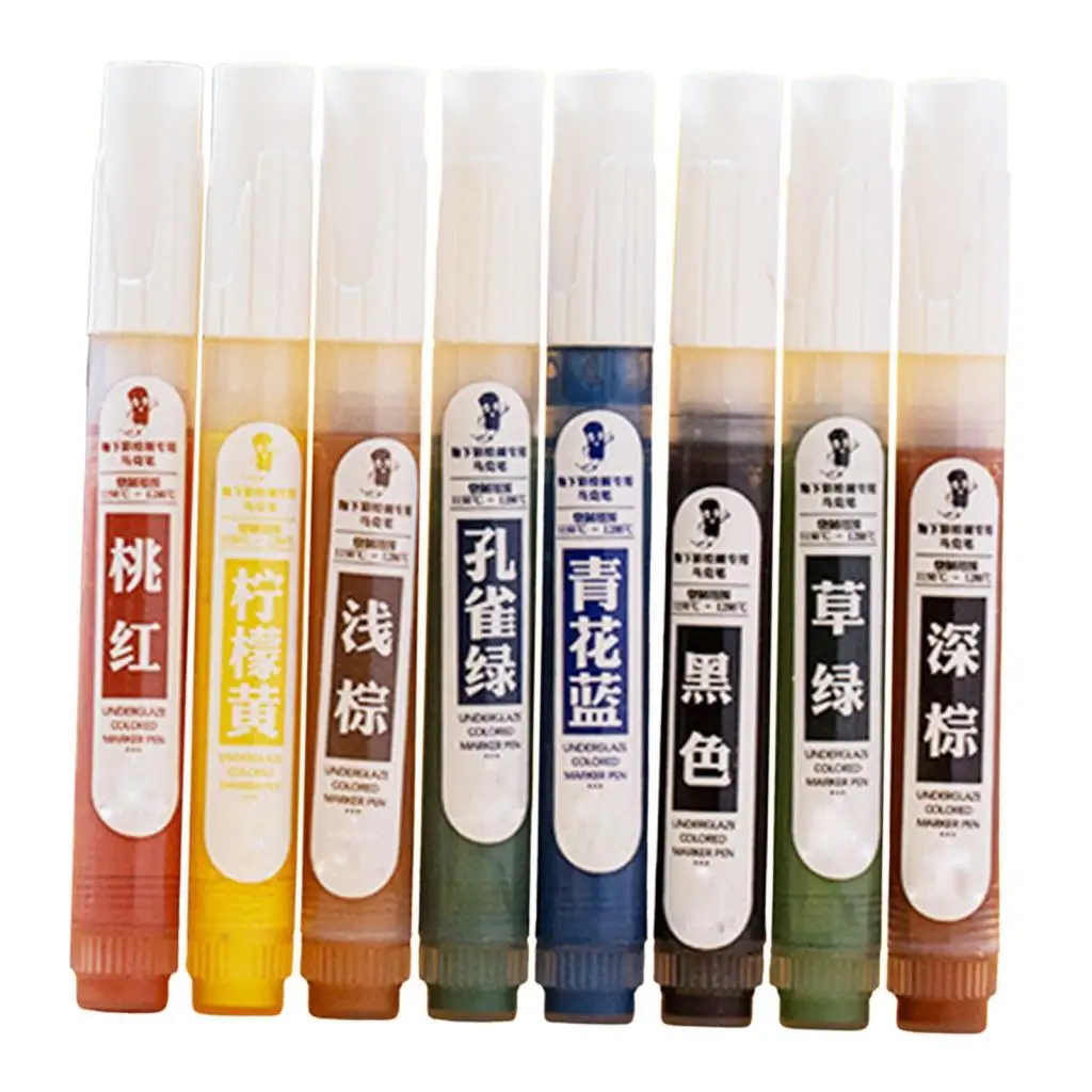 8Pcs Underglaze Marker Glazed Writing Painting Pen Porcelain Paint Ink Colored Pen Glaze Ceramic Markers