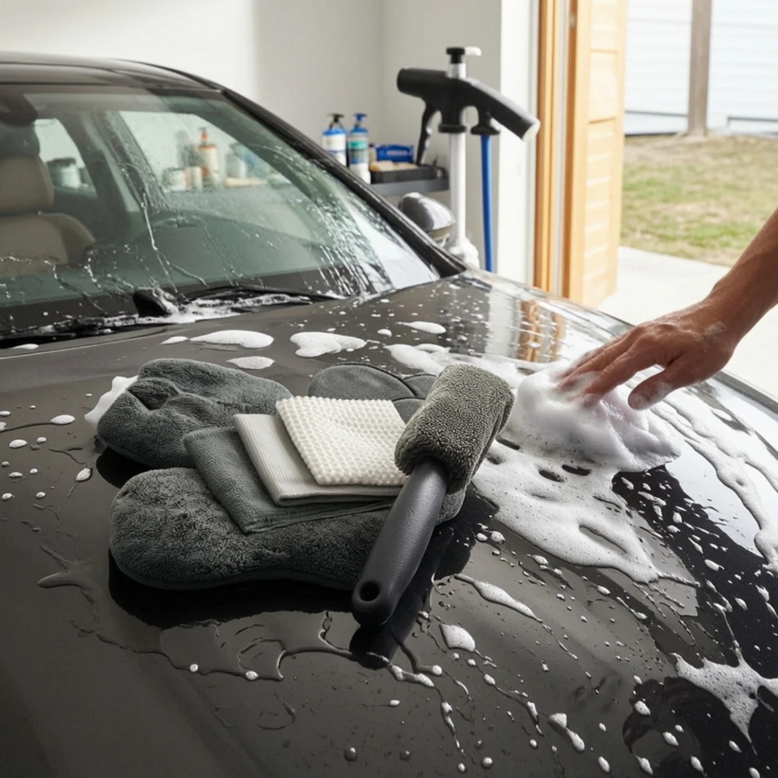 9 Pieces Car Cleaning Kit with Case Complete Car Wash Kit Portable Multi-Purpose for Garage