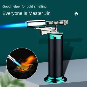 Kuat Tahan Angin Biru Api Jet Torch Gas Lighter Outdoor Cerutu Barbekyu Memasak Dapur Butana Isi Ulang Logam Welding Gun 8 senapan korek api penjualan terbaik - №