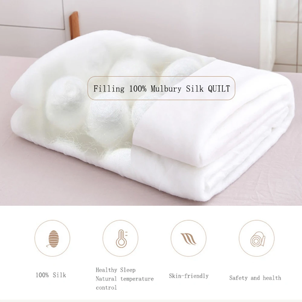 Liv-Esthete Noble White Jacquard Filling 100% Silk Quilt Summer Duvet Soft Comforter Queen King Silky Healthy Blanket For Sleep