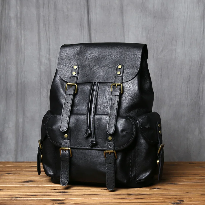 NZPJ Herren-Rucksack aus echtem Leder, lässige Herrentasche, natürliches Rindsleder, Büchertasche, Laptop-Computertasche, Rucksack mit großer Kapazität – Detail 5