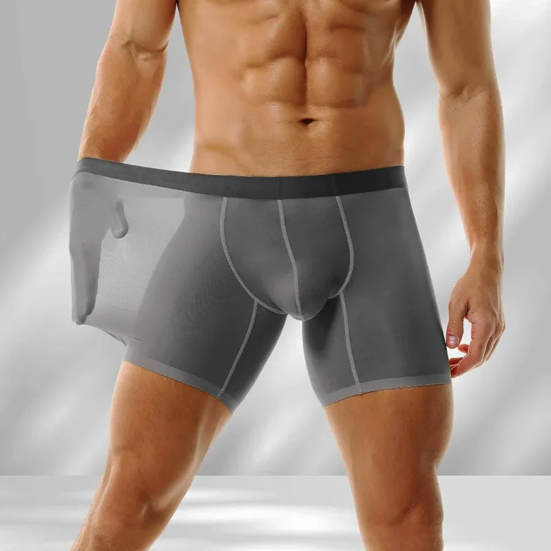 

Длинные шорты-боксеры, мужское нижнее белье из ледяного шелка, U-образные выпуклые трусы-мешочки, мужские ультратонкие трусы-боксеры, мягкие трусики, сексуальные спортивные леггинсы