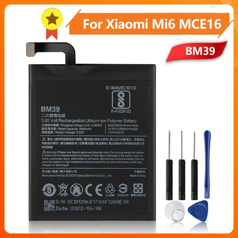 

Phone Replacement Battery BM39 For Xiao mi 6 Mi6MCE16 BM39 replace battery 3350mAh + Tool