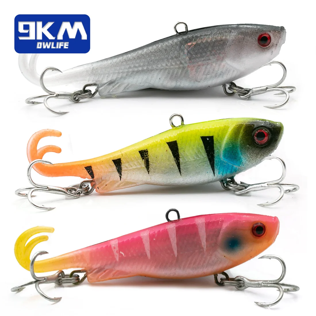 Señuelos de pesca suaves con cabeza de anzuelo, señuelo de natación con cola dividida, anzuelos triples…