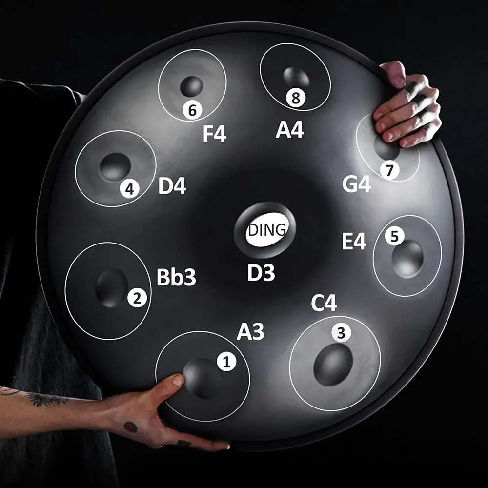 Профессиональное представление Handpan 9 тонов аппаратуры азота стальной выкованный подарок йоги барабанчика языка