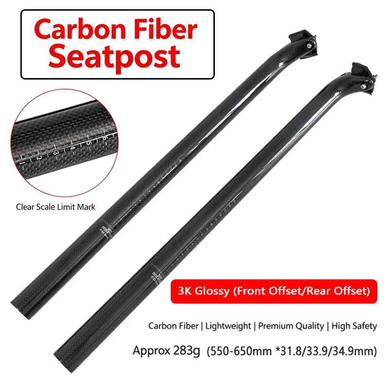 3K Glossy Carbon Fiber Seatpost Front Offset 30° Rear Offset 25° Ultralight T1000 Carbon Folding Bike Saddle Tube Bicycle Parts