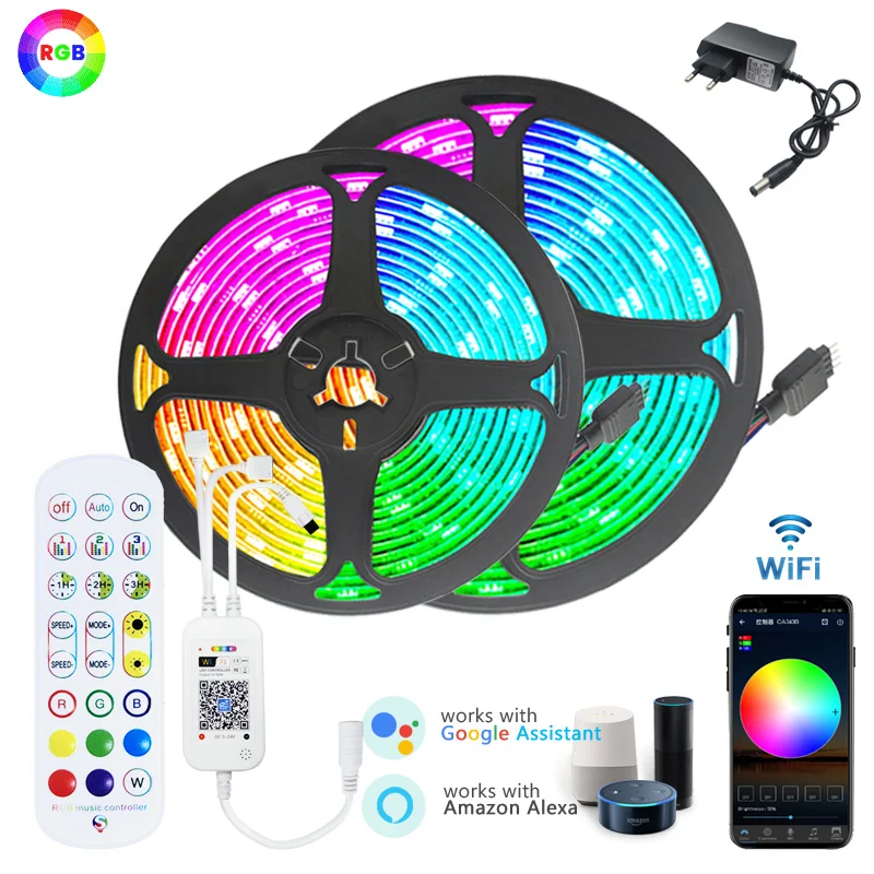 Led Light Strips Wifi 5050 2835 Led Band Colorful Children Into The Room Multicolor 12V Rgb Adhesive Tape With Power Supply 10M