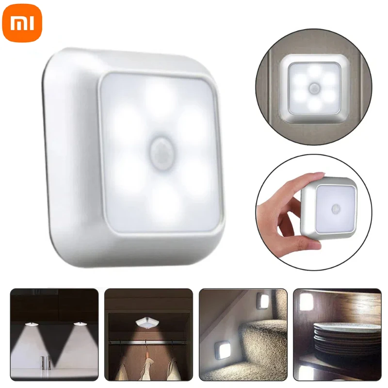 Xiaomi 6LED Motion Sensor Night Light Wall Lamp Closet Stair Wireless For Ladder Bedroom Corridor Staircase Indoor Decoration