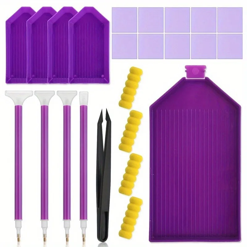 24pcs Diamond Painting Tools Set Diamond Art Accessories Kit with Trays Drill Pens Tweezers Wax for DIY Embroidery Craft