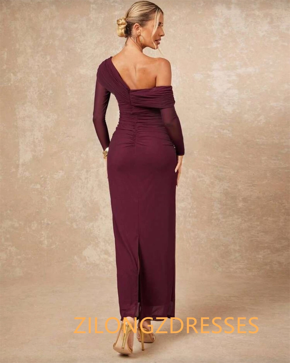 فستان سهرة شيفون رسمي مخصص رائع بكتف واحد وأكمام طويلة فساتين العودة للوطن موضة فساتين المناسبات الخاصة