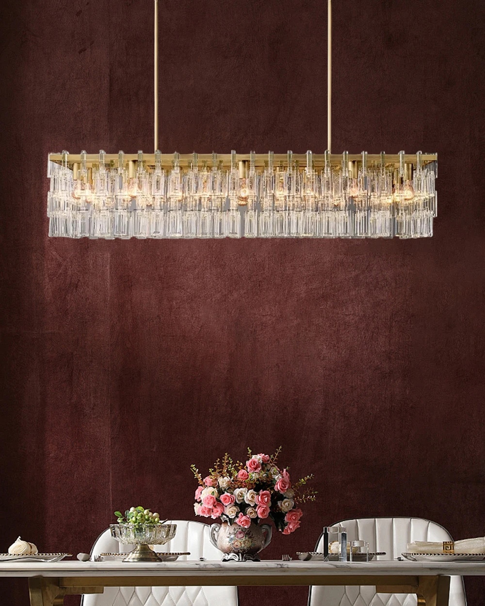 American Rectangular Crystal Brass Chrome E14 LED Chandelier