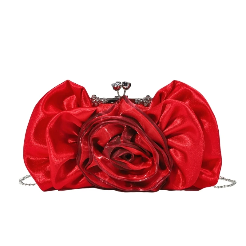 

652F Stylish Rose Embellished Evening Bag Shoulder Purse For Women Wedding Reception Banquet Parties And Special Occasion