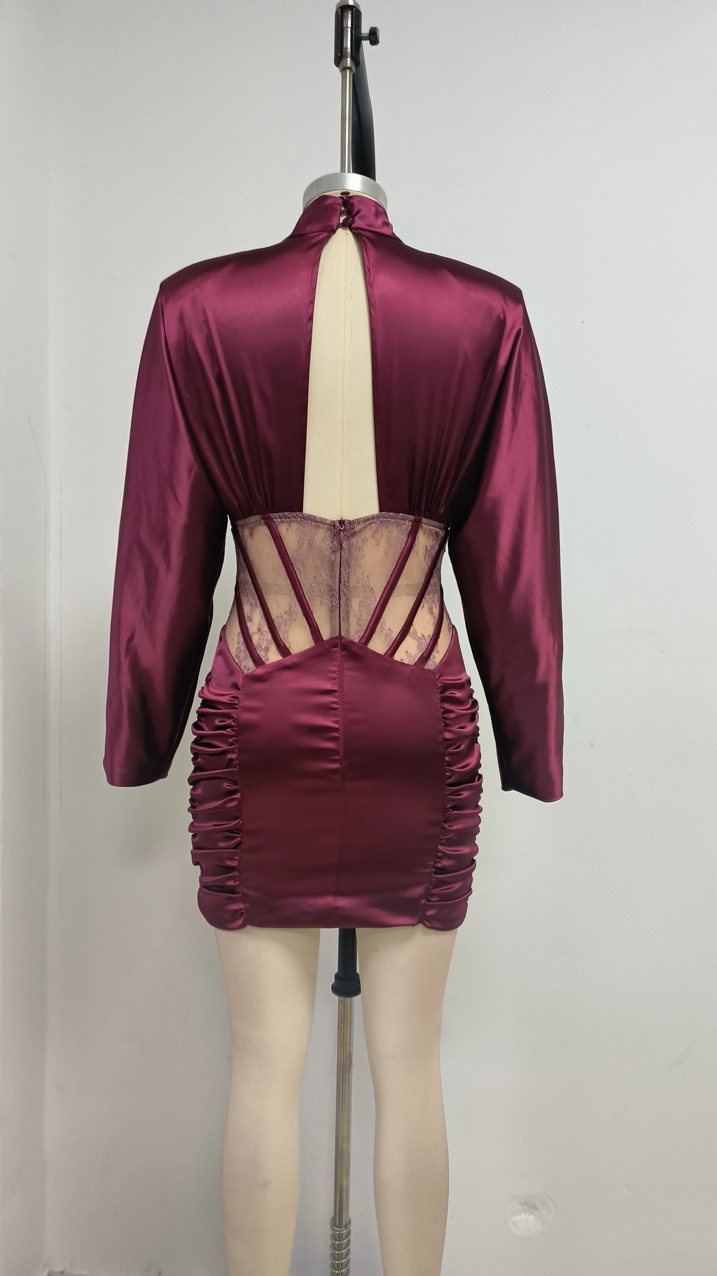 Vestido de satén burdeos para mujer, elegante vestido ceñido de manga larga recortado, Mini vestidos de noche de calle para fiesta y celebridades, cumpleaños