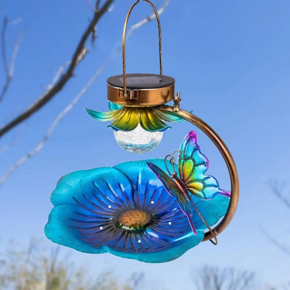 Comederos para pájaros para exteriores, colgante Led de Metal, precioso árbol Solar para césped, hogar, jardín interior, decoración de alimentación, regalo de luz de flores