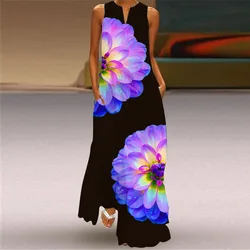 Fashionable And Elegant 3D Colorful Flower Print Party Maxi Dress For Summer V-neck Elegant And Sexy A-line Beach Maxi Dress