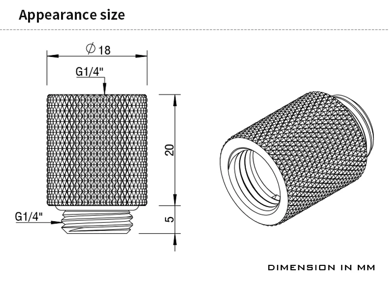 BARROW (Extend 20mm) Fitting G1/4'' M to F Extend Connect Adapter Male to Female Increase 20mm Length Connector Cooling System