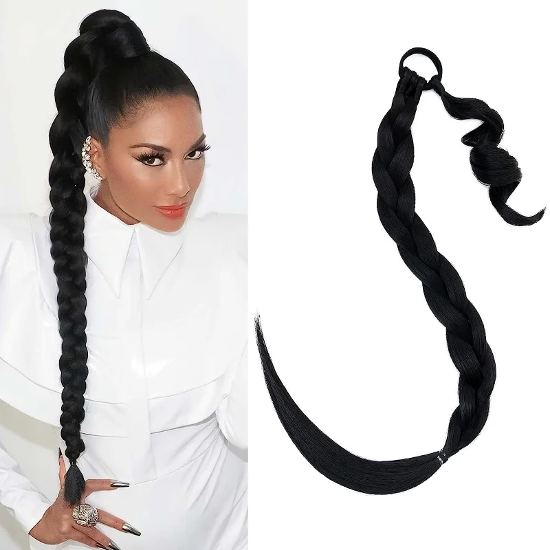 

braided ponytail hair extension piece is suitable for women's straight winding ponytail hair extension piece with elastic Rubber