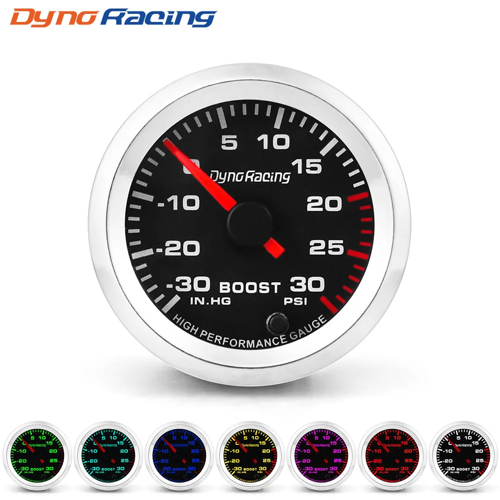 Dynoracing 2 \'\'52mm 12V Turbo Boost Gauge PSI 7 colori Pointer Boost Gauge con motore passo-passo