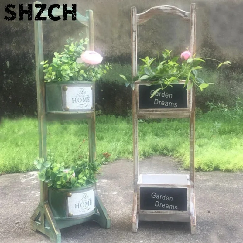 ‌-素朴なファームハウス風3段プランタースタンド-パティオ-庭用無垢材屋外棚-多層ディスプレイ棚-多肉植物や鉢植えに最適