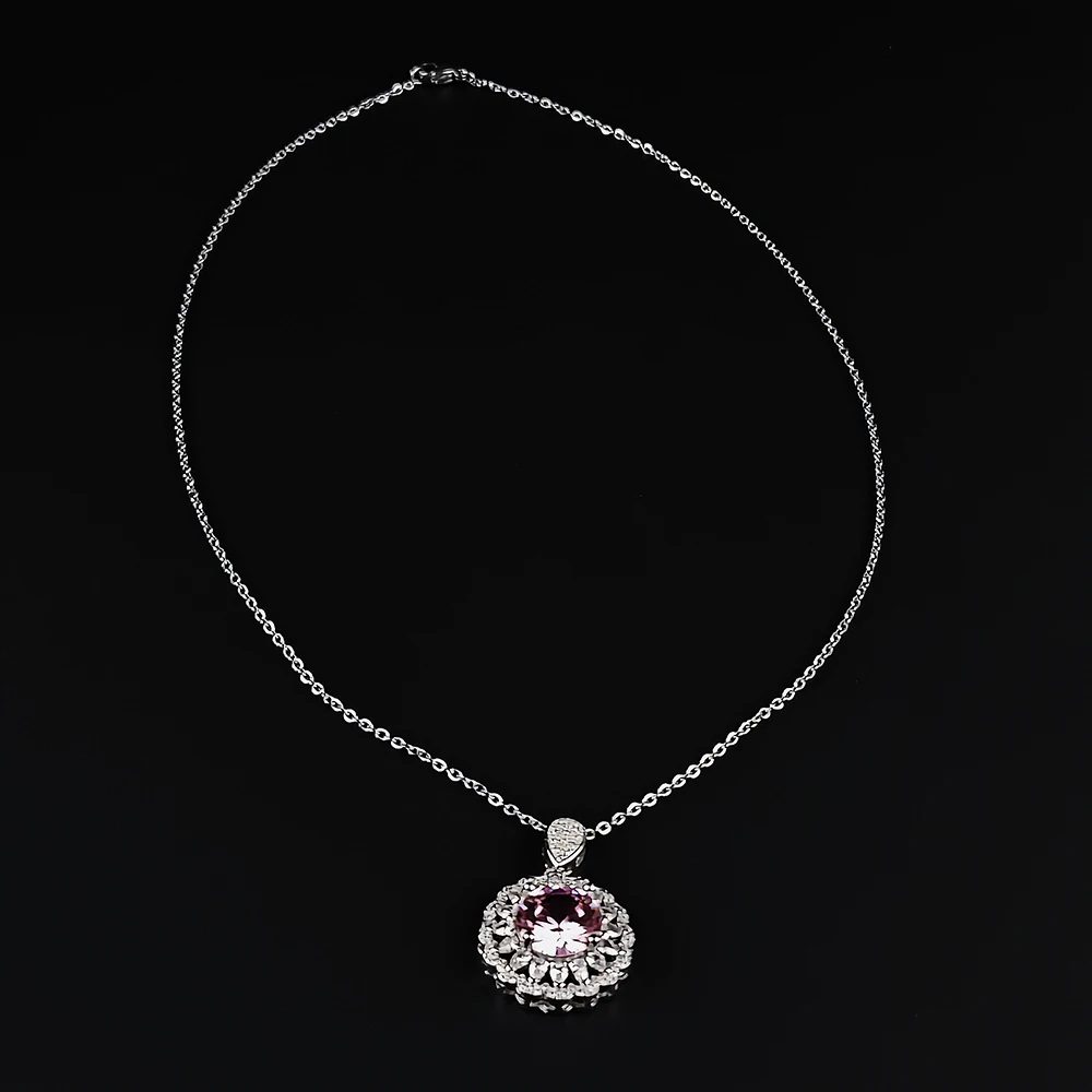2023 New Luxury Halo Silver Color Pink on The Neck  Pendant Necklaces for Women Lady Anniversary Gift Jewelry Wholesale X8101