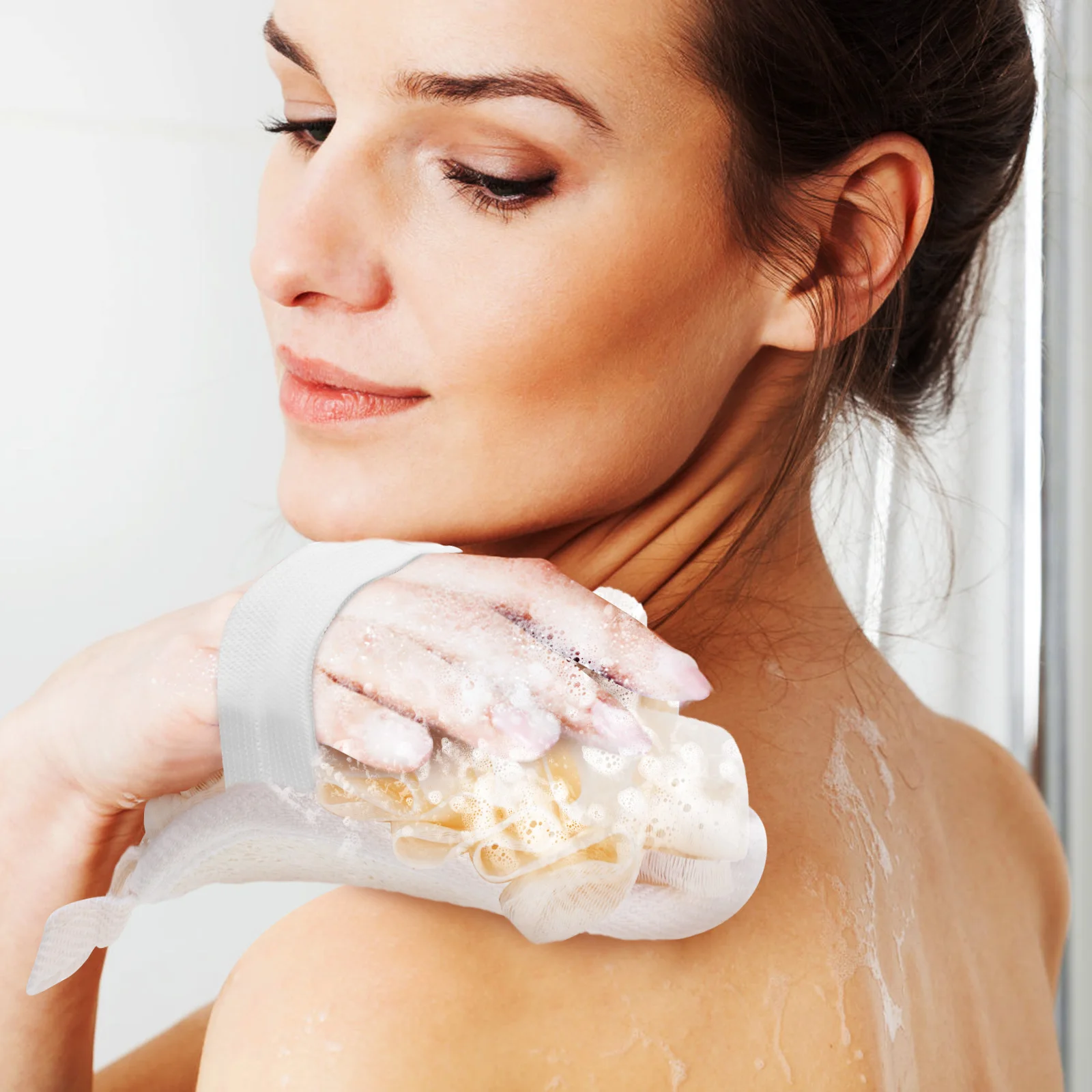 

2Pcs Loofah Scrubber Exfoliating Double Sided Shower Loofah Bath Puff Body Scrubber with Handle Strap Travel Size