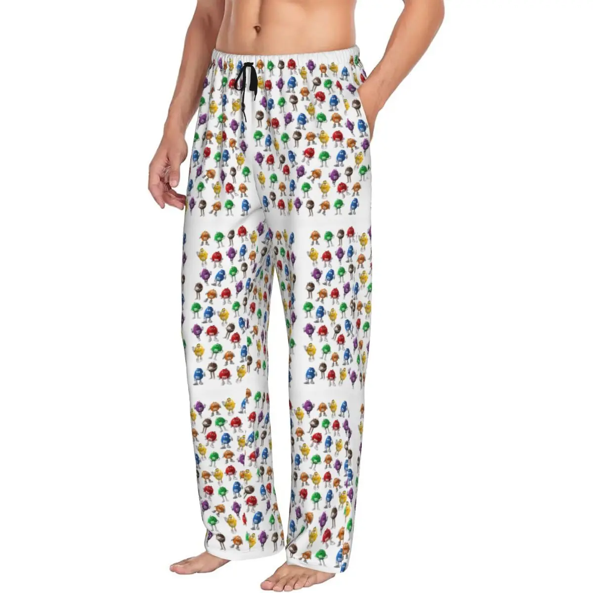 Custom Funny MM Candy Pajama Pants for Men Chocolate Candy Sleepwear Lounge Sleep Bottoms Stretch with Pockets