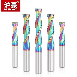 HUHAO Flat End Mills 2 Flute Composite Milling Cutter Wood Carbide Chip End Mill DLC Coating Spiral Router Bit Chipboard Acrylic