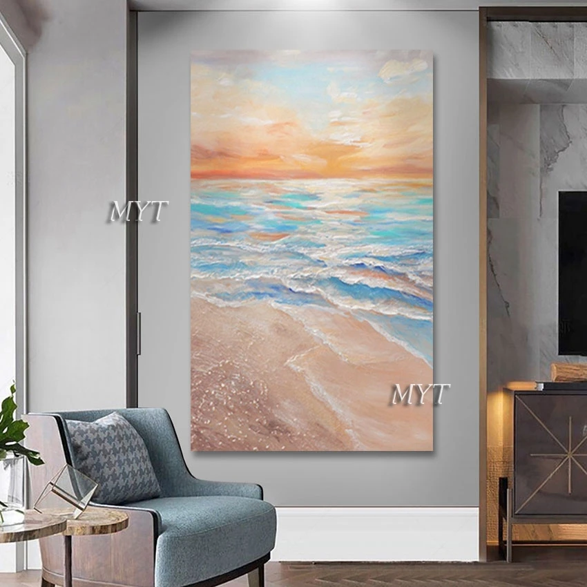 

Hand-painted Acrylic Wall Decor Abstract Sea Scenery Oil Painting High Quality Home Decoration Piece No Framed Modern Picture