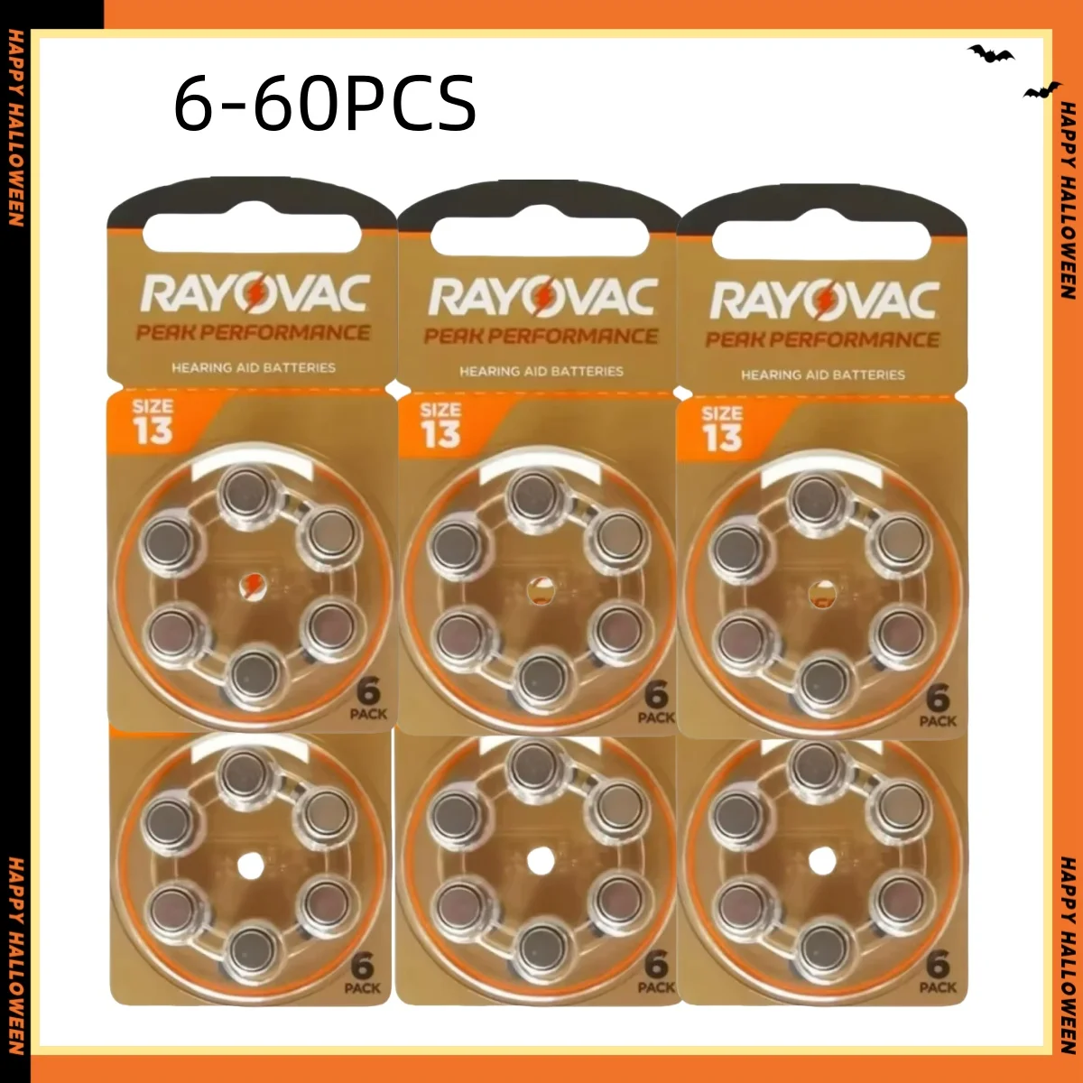 

6-60PCS Hearing Aid Batteries Zinc Air Rayovac Peak Size A13 13A 13 P13 PR48 For BTE CIC RIC OE Hearing Aid Mainland China