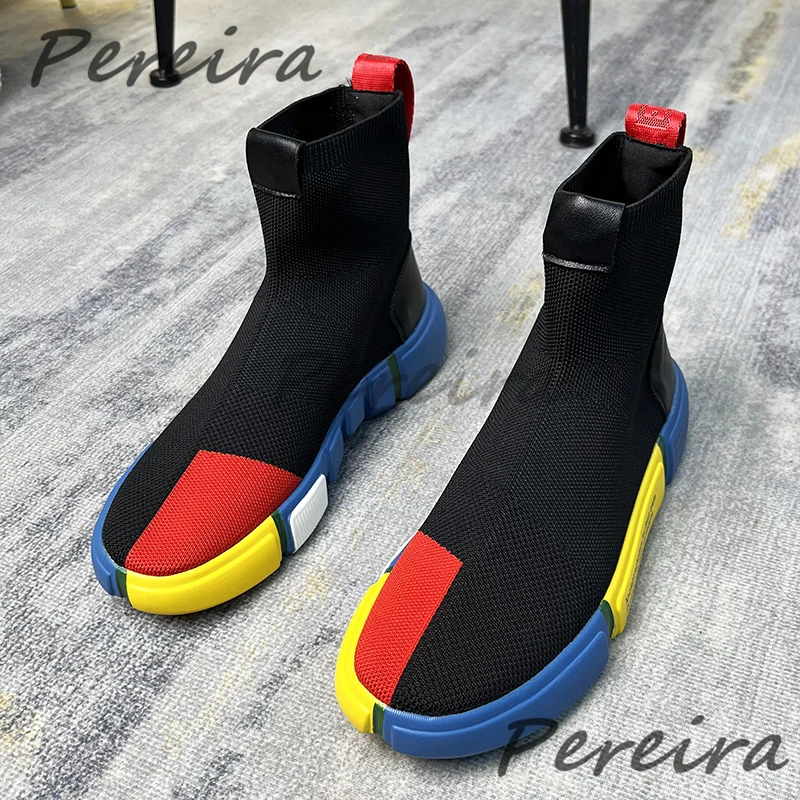 Summer New Men Elastic Boots Designer Knitted Socks Height Increasing Sneakers Outdoor Breathable Walking High Top Casual Shoes