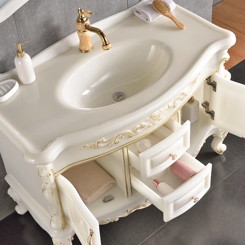 European Jade Bathroom Cabinet Combination Light Luxury Integrated Floor Cabinet Wash Basin Armadio Bagno Bathroom Furniture