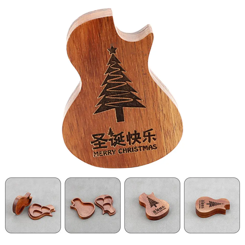 Wooden Guitar Pick Case with 3 Compartments Pick Storage Organizer Box Natural Finish Craftsmanship Design for Electric Acoustic