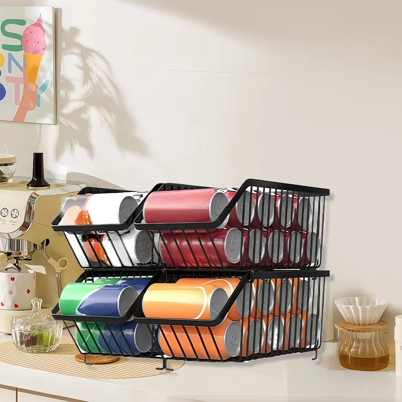 

4 cola racks, 14.37 inches long, hollowed out rust proof metal, stackable, suitable for kitchens, living rooms, etc