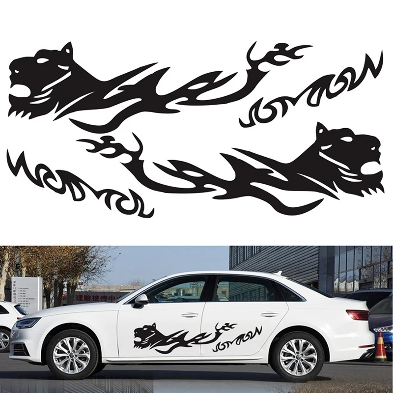 2PCS Car Cheetah Side Door Body Decal Waist Line Sticker Racing Decals Black 68.9 