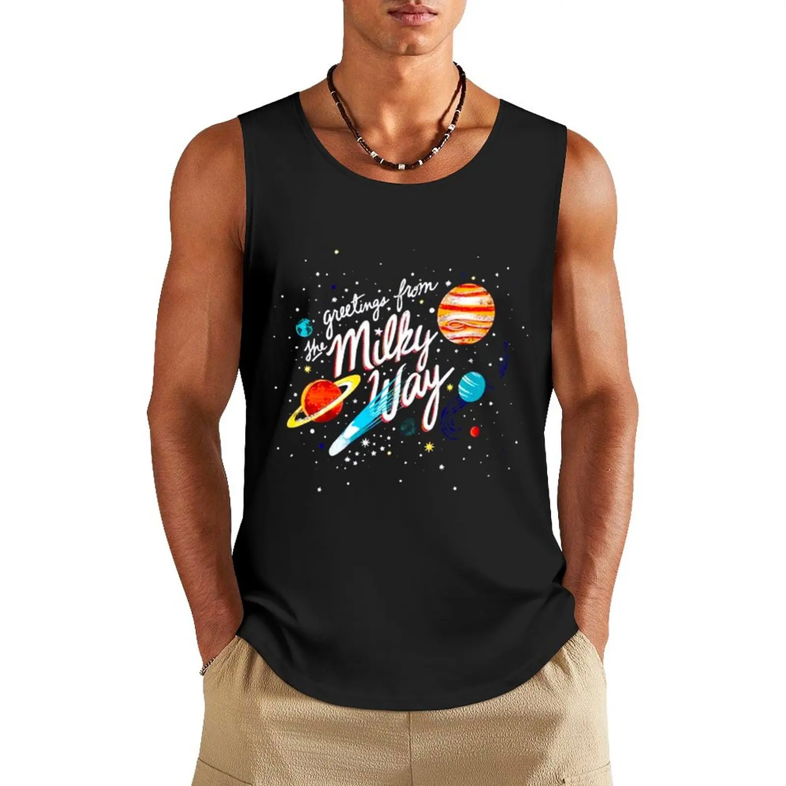 Greetings From The Milky Way Tank Top sleeveless t-shirts for men bodybuilding bodybuilding men clothes Japanese t-shirt