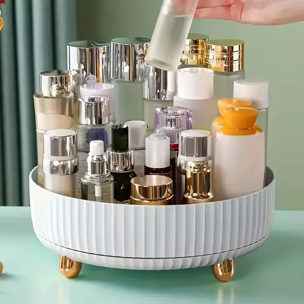 1pc 360° Rotating Makeup Perfume Organizer, 1pc Large Capacity Vanity Storage Tray, Multifunctional Cosmetic Organizer Round Hol