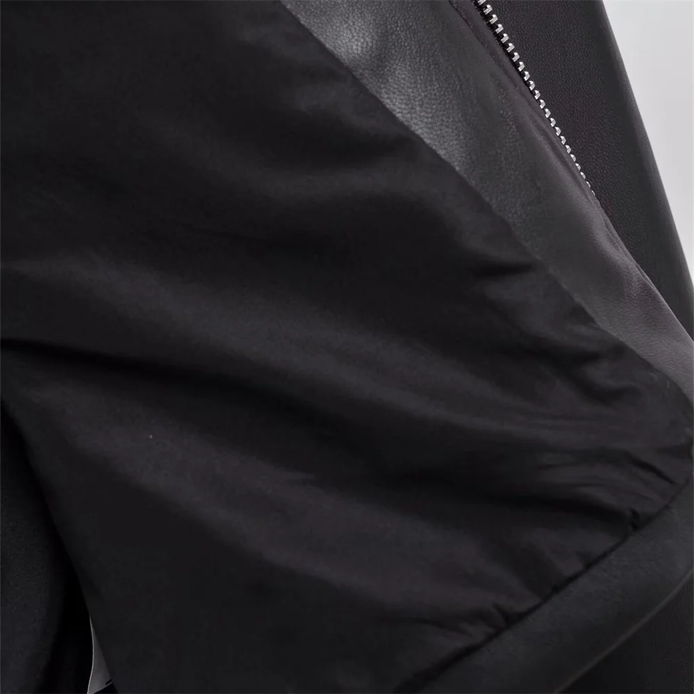 TRAF 2024 Autumn New Product Women\'s Versatile Collar Motorcycle PU Imitation Leather Jacket Short Coat