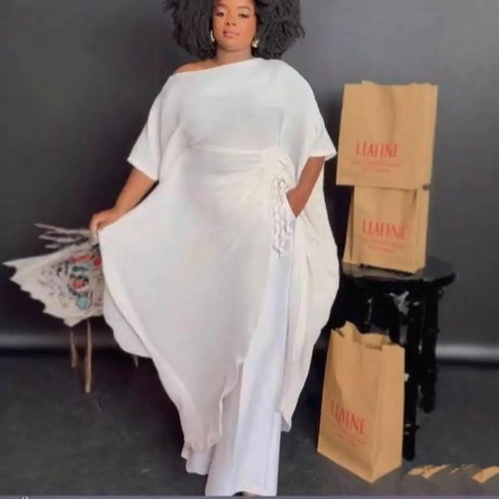 

Miyaki Two-Piece Plus-Size Women's Set New Miyake Pleats, Batwing Sleeve Top + Wide-Leg Pants, Irregular Belt, Slimming and Waist-Cinching, Elegant Socialite Party Evening Wear