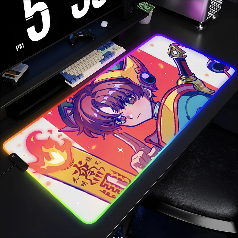 Mouse Pad RGB PC Speed For E-sports Players Laptop Computer Card Captor Sakura Keyboard Pad LED Desktop Mat Anime Girl Mousepad