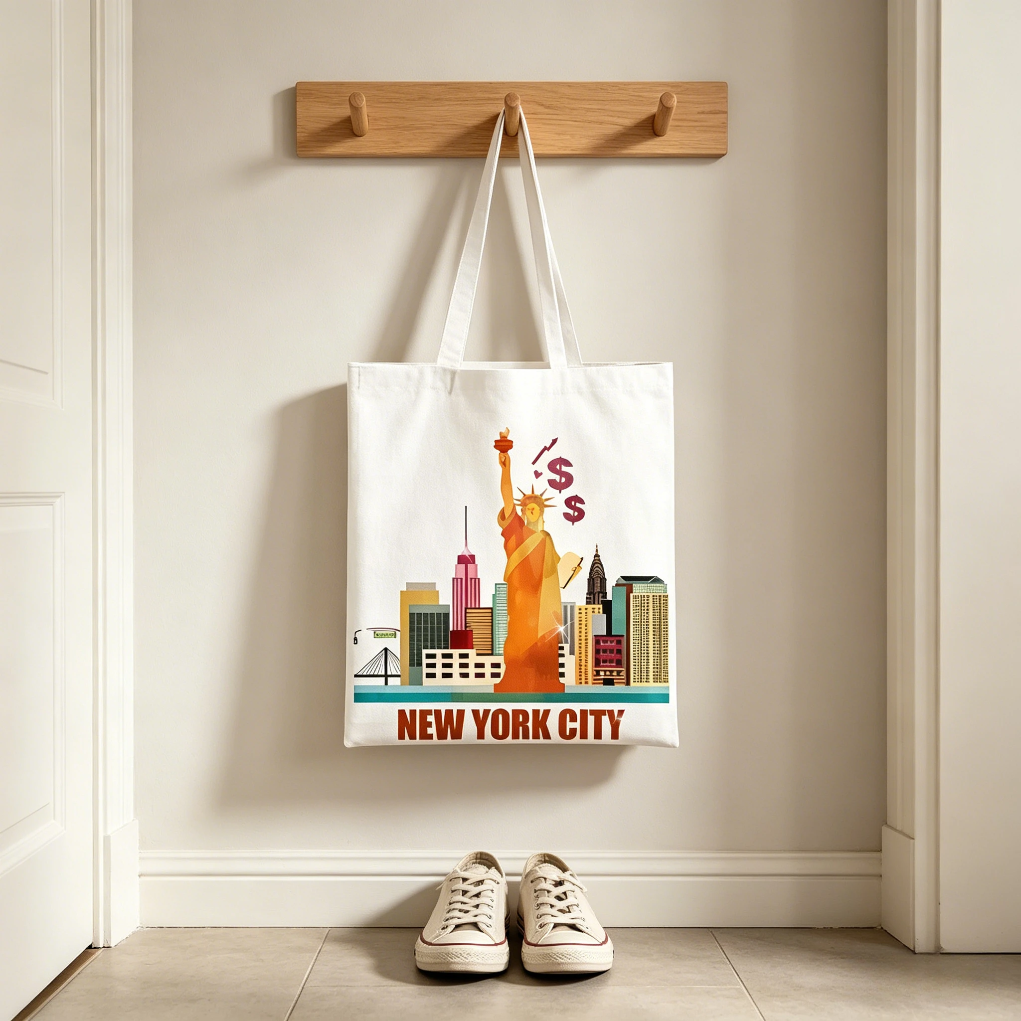 New York Souvenir Canvas Tote Bag, Large Multipurpose Shoulder Bag for Women Students, Travel Shopping Casual Gift