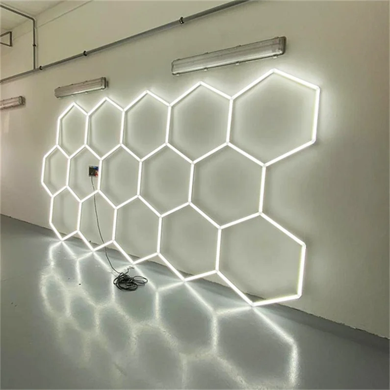 Lámpara de Techo LED Hexagonal de 2430 mm × 4840 mm, Panel Hexagonal para Barbería, Garaje, Estación de Lavado de Autos, Uso Comercial