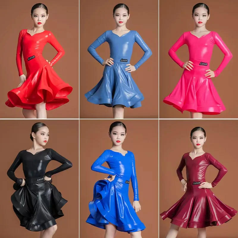 تخصيص المهنية اللاتينية تنورة الرقص اللوائح أداء المنافسة ازياء عالية اللمعان الفتيات سبليت البدلة الأعلى والتنورة